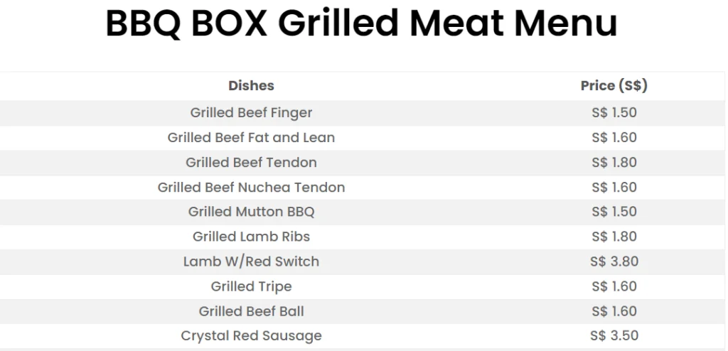 BBQ BOX GRILLED MEAT PRICES