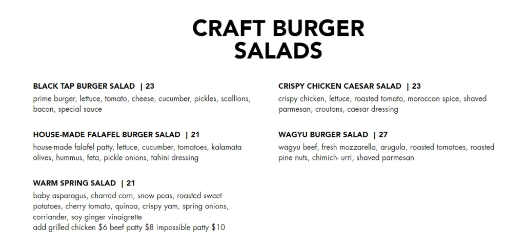 Black Tap Singapore Menu – Craft Burgers Salads