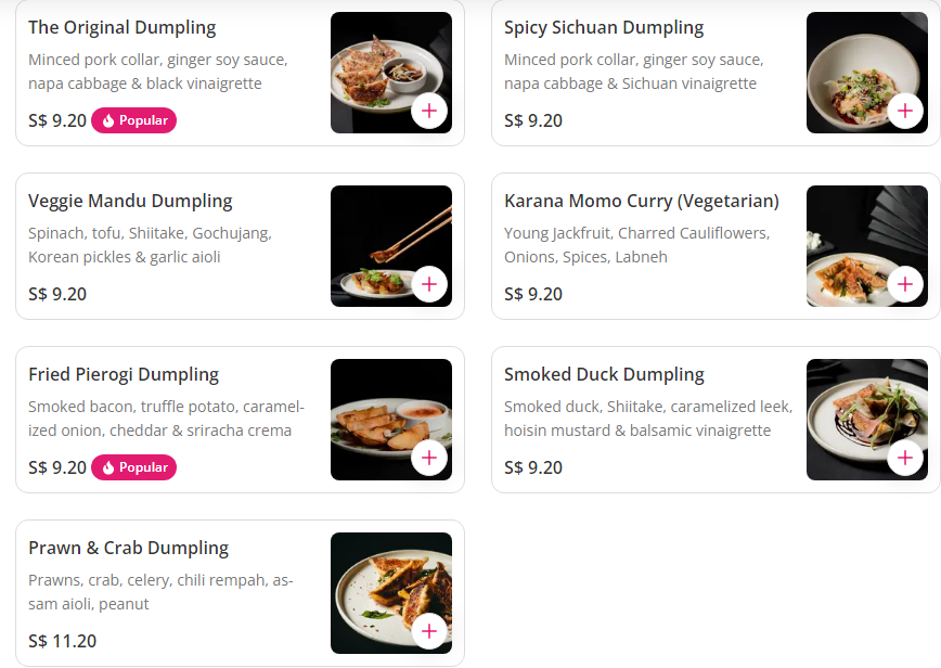 Dumpling Darlings Singapore Menu – Dumplings prices
