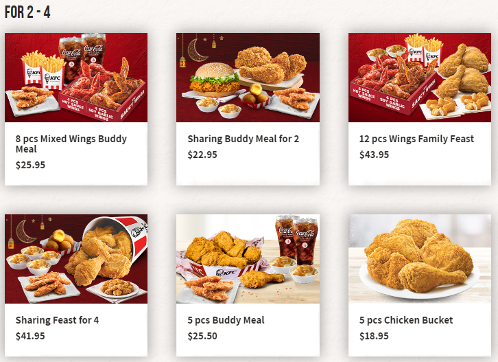 KFC MEALS FOR SHARING Prices