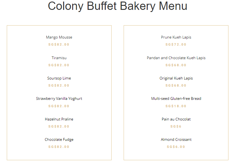colony bakery menu buffet 